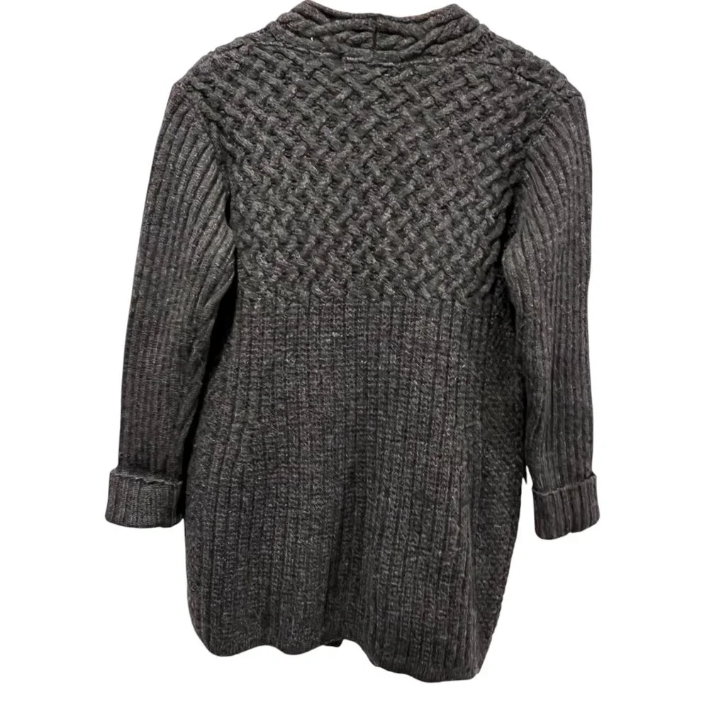Inis Crafts Ireland Long Wool Cable Cardigan, Charcoal, M